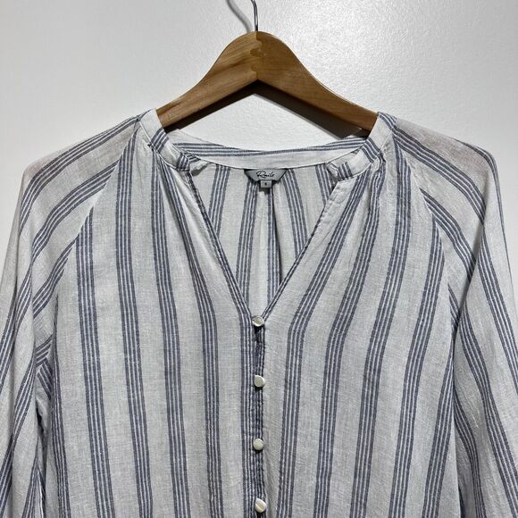 Rails Marti Cayman Stripe Blouse Lightweight Linen Button Up Tie Waist Size S - Picture 11 of 16